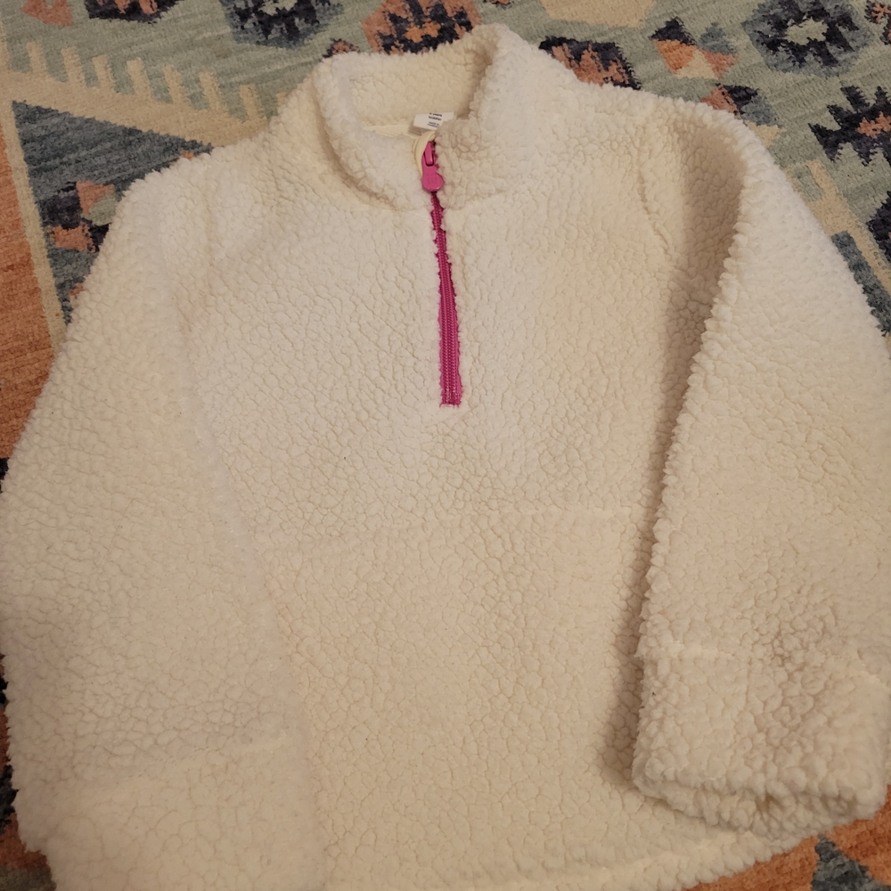 GAP Cozy Cream Sherpa Pullover with Pink Zipper